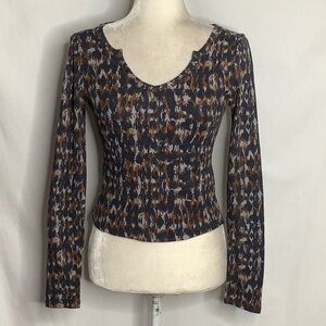 Pilcro Notched Waffle Knit Thermal Top Size XS